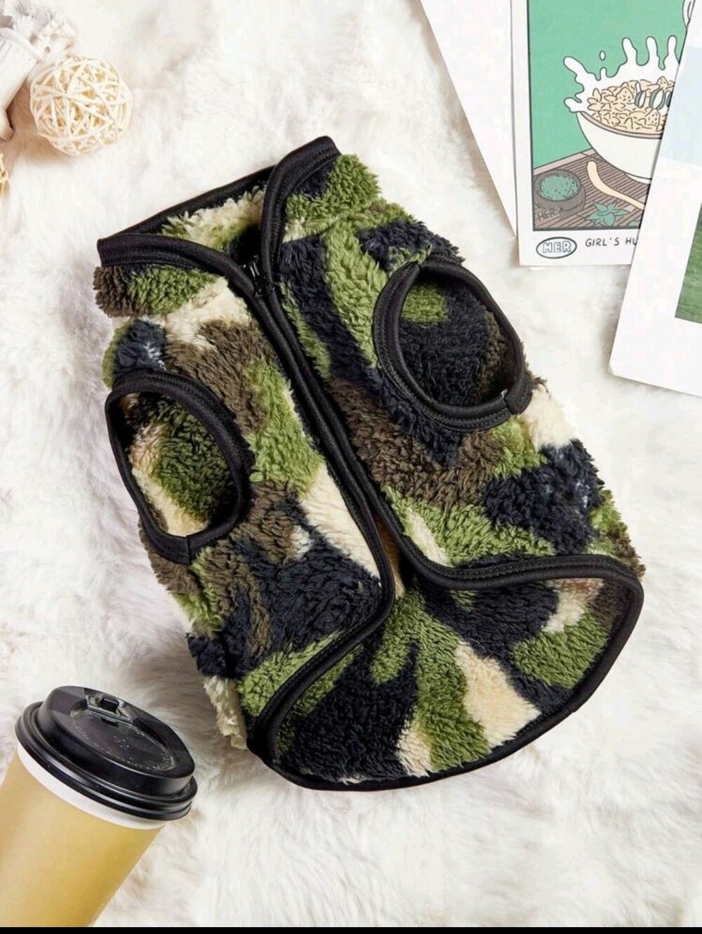 Cozy Camouflage Sherpa Dog Vest - Green Black Cream